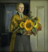 Michael Ancher A Girl with Sunflowers oil painting reproduction